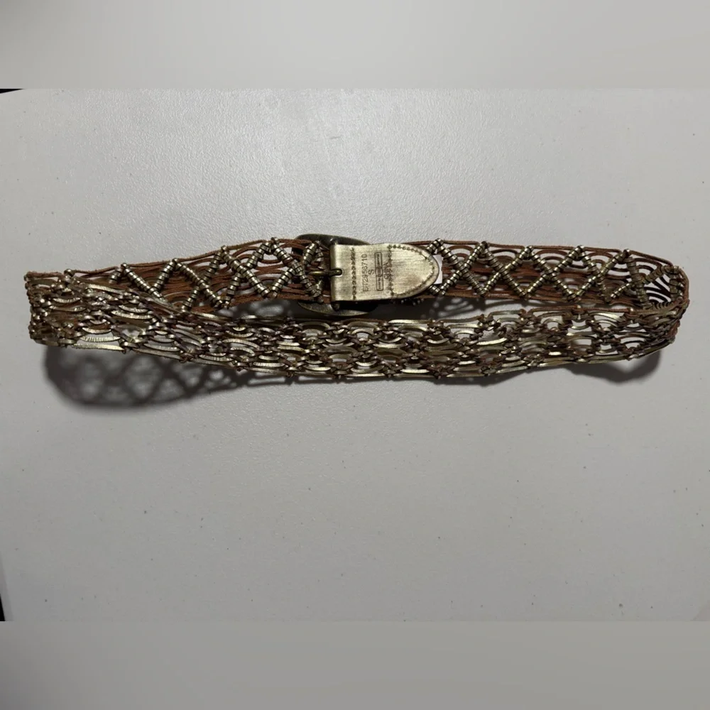 Fossil Gold Woven Genuine Leather Belt Size Small Beach Coastal Boho Festival